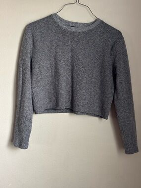Zara Sweater Women's Small Gray Crop Top Pullover Crew Neck Long Sleeve Stretch